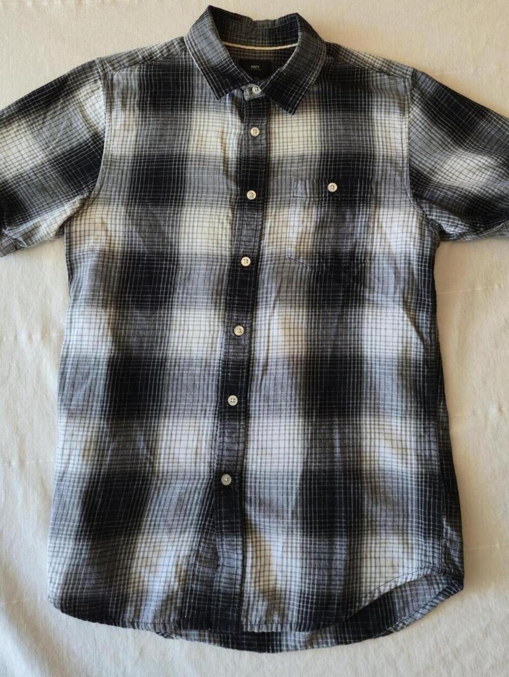 OBEY Worldwide Plaid Button-Up Shirt Men's S Black White Short Sleeve Small